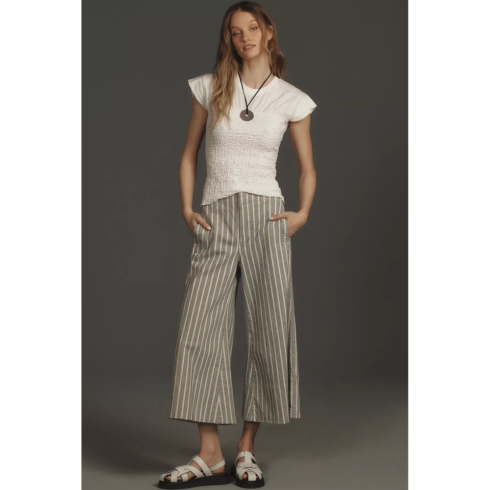 Anthropologie Pilcro The Foxglove Striped Cropped Wide-Leg Pants Size 25